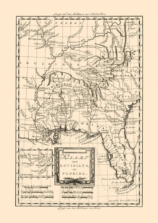 Historic State Map - Louisiana Florida - 1785 - 23 x 32.61 - Vintage Wall Art