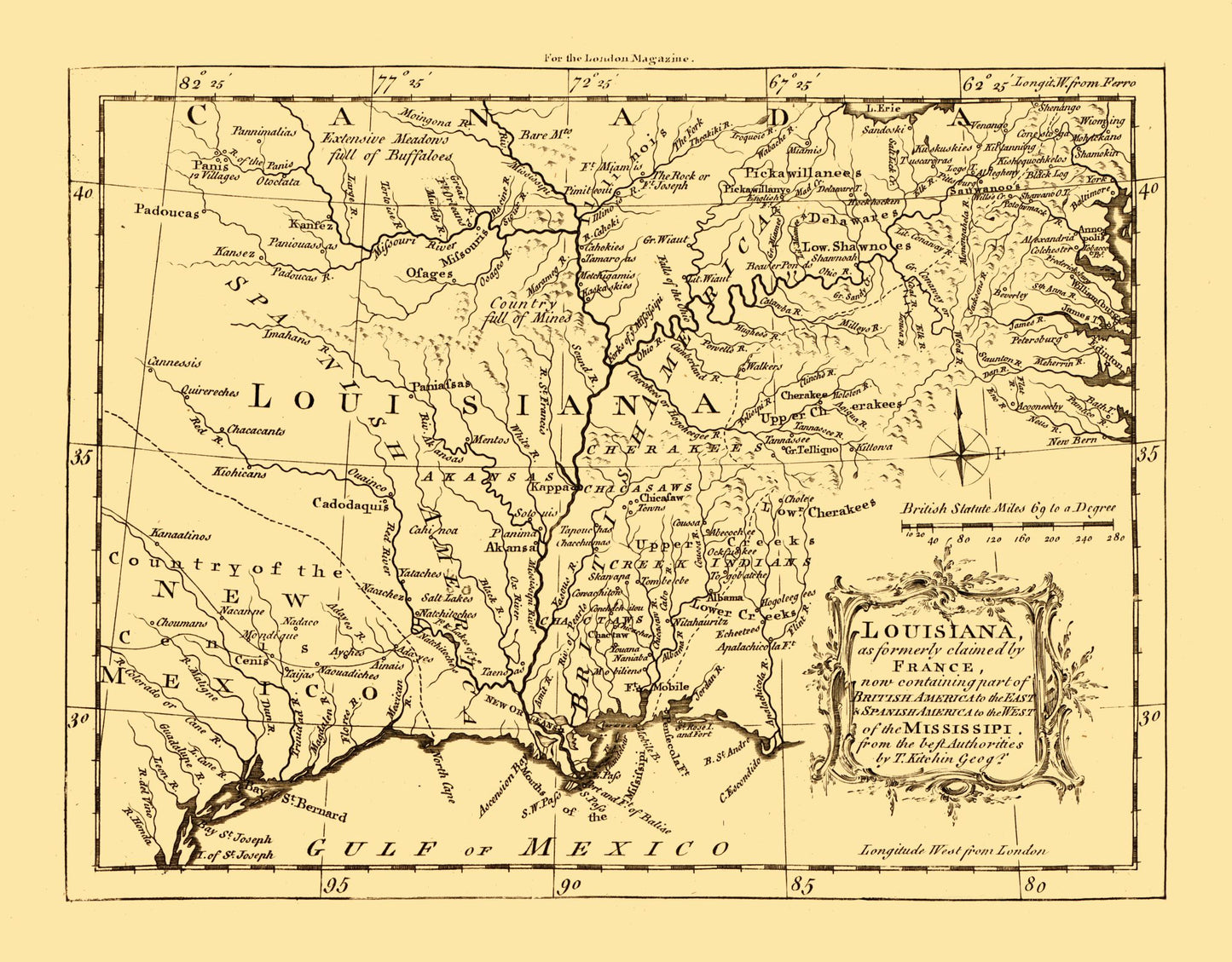 Historic State Map - Louisiana - Kitchin 1765 - 29.43 x 23 - Vintage Wall Art