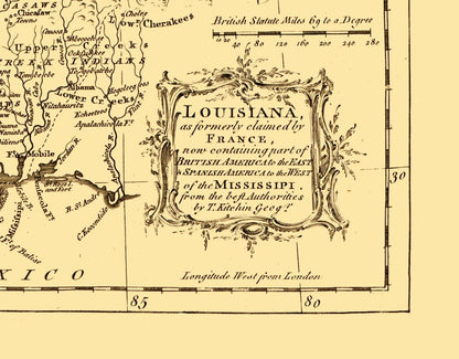 Historic State Map - Louisiana - Kitchin 1765 - 29.43 x 23 - Vintage Wall Art