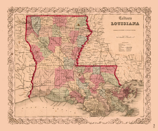 Historic State Map - Louisiana - Colton 1855 - 27.73 x 23 - Vintage Wall Art