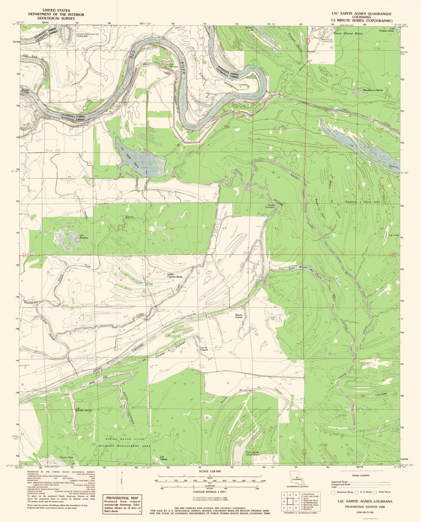 Topographical Map - Lac Sainte Agnes Louisiana Quad - USGS 1982 - 23 x 28.54 - Vintage Wall Art