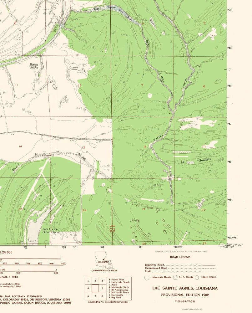 Topographical Map - Lac Sainte Agnes Louisiana Quad - USGS 1982 - 23 x 28.54 - Vintage Wall Art