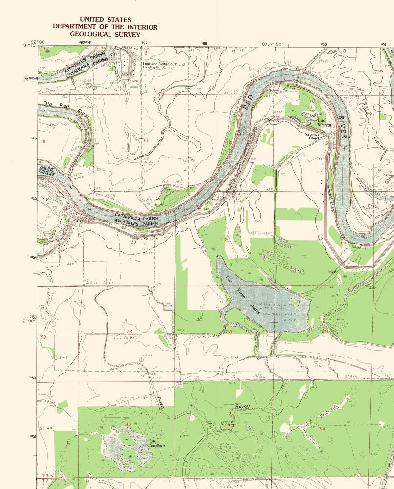 Topographical Map - Lac Sainte Agnes Louisiana Quad - USGS 1982 - 23 x 28.54 - Vintage Wall Art