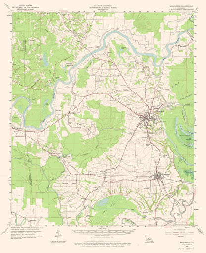 Topographical Map - Marksville Louisiana Quad - USGS 1962 - 23 x 28.22 - Vintage Wall Art