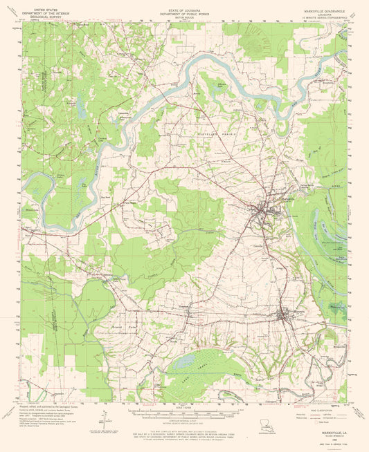 Topographical Map - Marksville Louisiana Quad - USGS 1962 - 23 x 28.22 - Vintage Wall Art