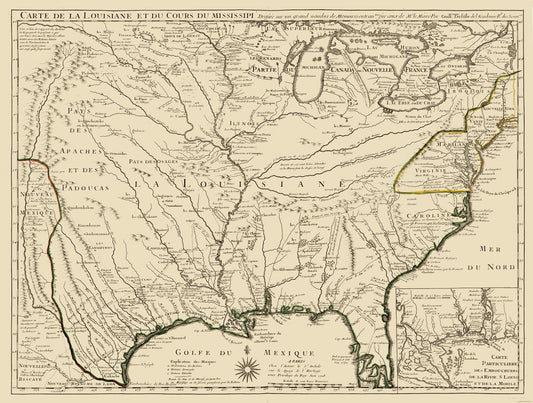Historic State Map - Louisiane - Mississipi - Guillaume de Lisle 1718 - 30.38 x 23 - Vintage Wall Art