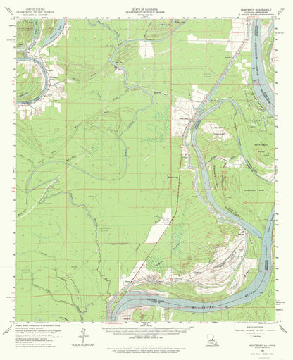 Topographical Map - Monterey Louisiana Quad - USGS 1961 - 23 x 28.24 - Vintage Wall Art