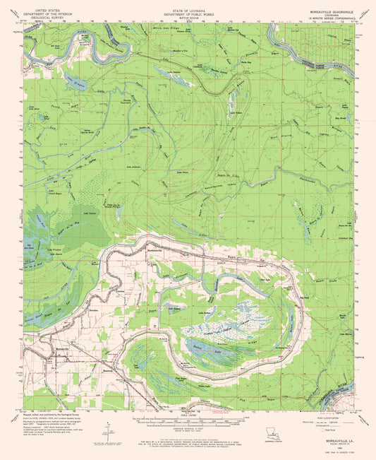 Topographical Map - Moreauville Louisiana Quad - USGS 1962 - 23 x 28.09 - Vintage Wall Art