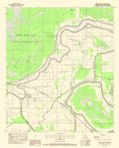 Topographical Map - Moreauville Louisiana Quad - USGS 1982 - 23 x 28.48 - Vintage Wall Art