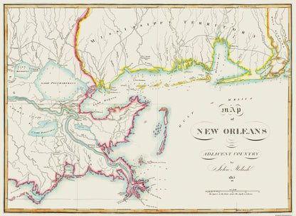 Historic City Map - New Orleans Louisiana -Melish 1815 - 31.5 x 23 - Vintage Wall Art