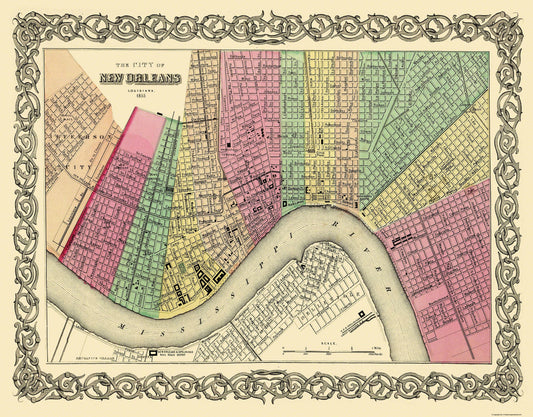 Historic City Map - New Orleans Louisiana - Colton 1855 - 29.38 x 23 - Vintage Wall Art