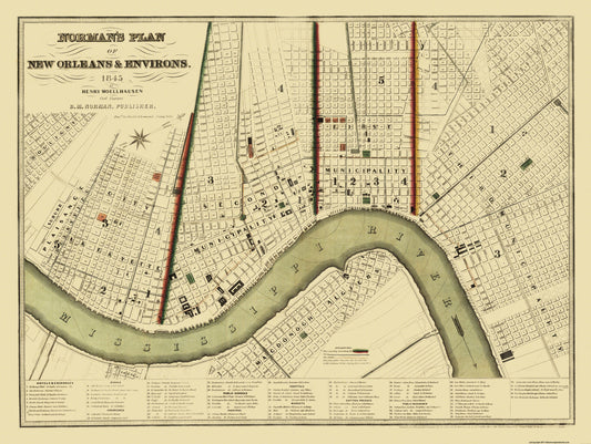 Historic City Map - New Orleans Louisiana - Norman 1845 - 30.56 x 23 - Vintage Wall Art