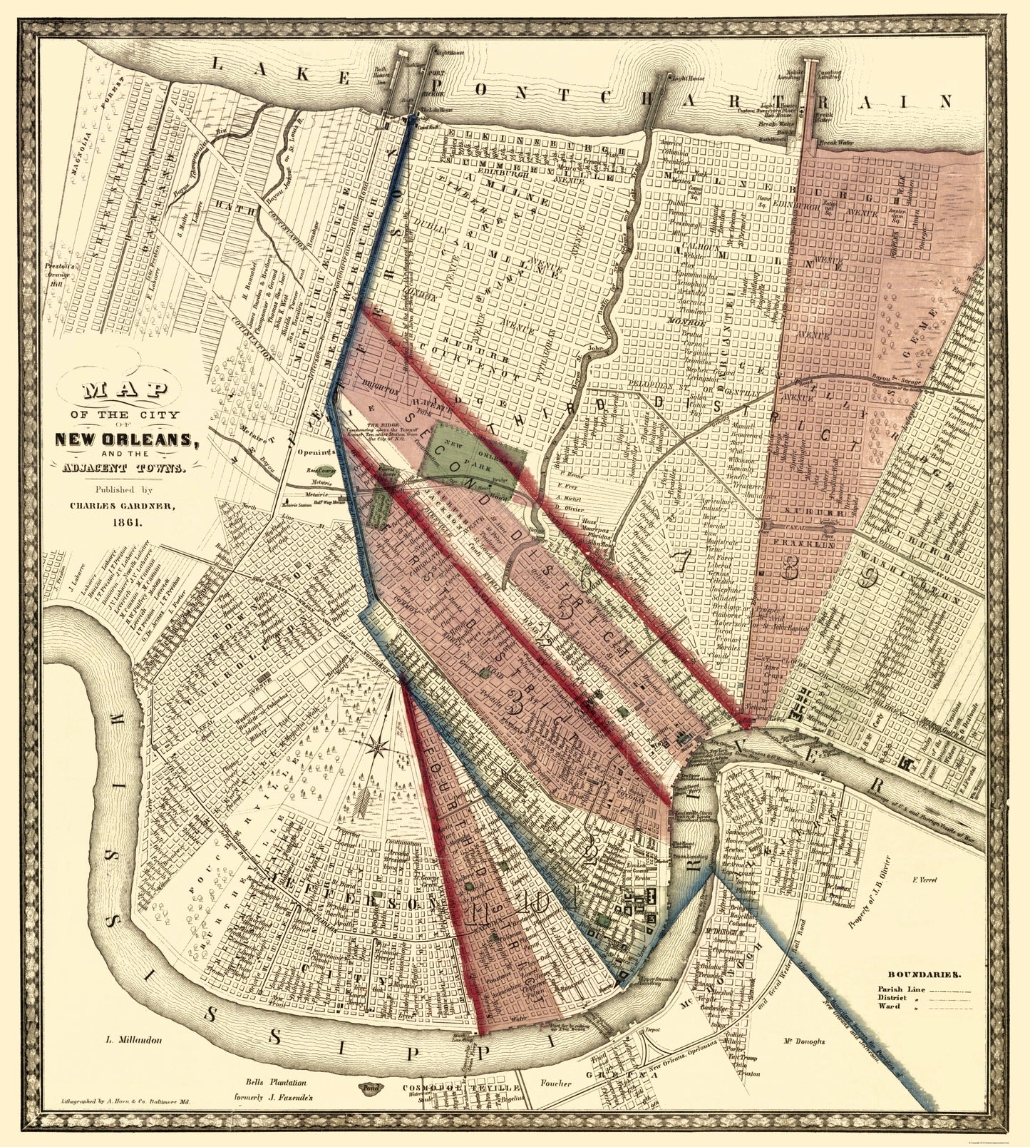 Historic City Map - New Orleans Louisiana - Hoen 1861 - 23 x 25.60 - Vintage Wall Art