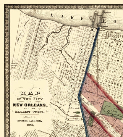 Historic City Map - New Orleans Louisiana - Hoen 1861 - 23 x 25.60 - Vintage Wall Art