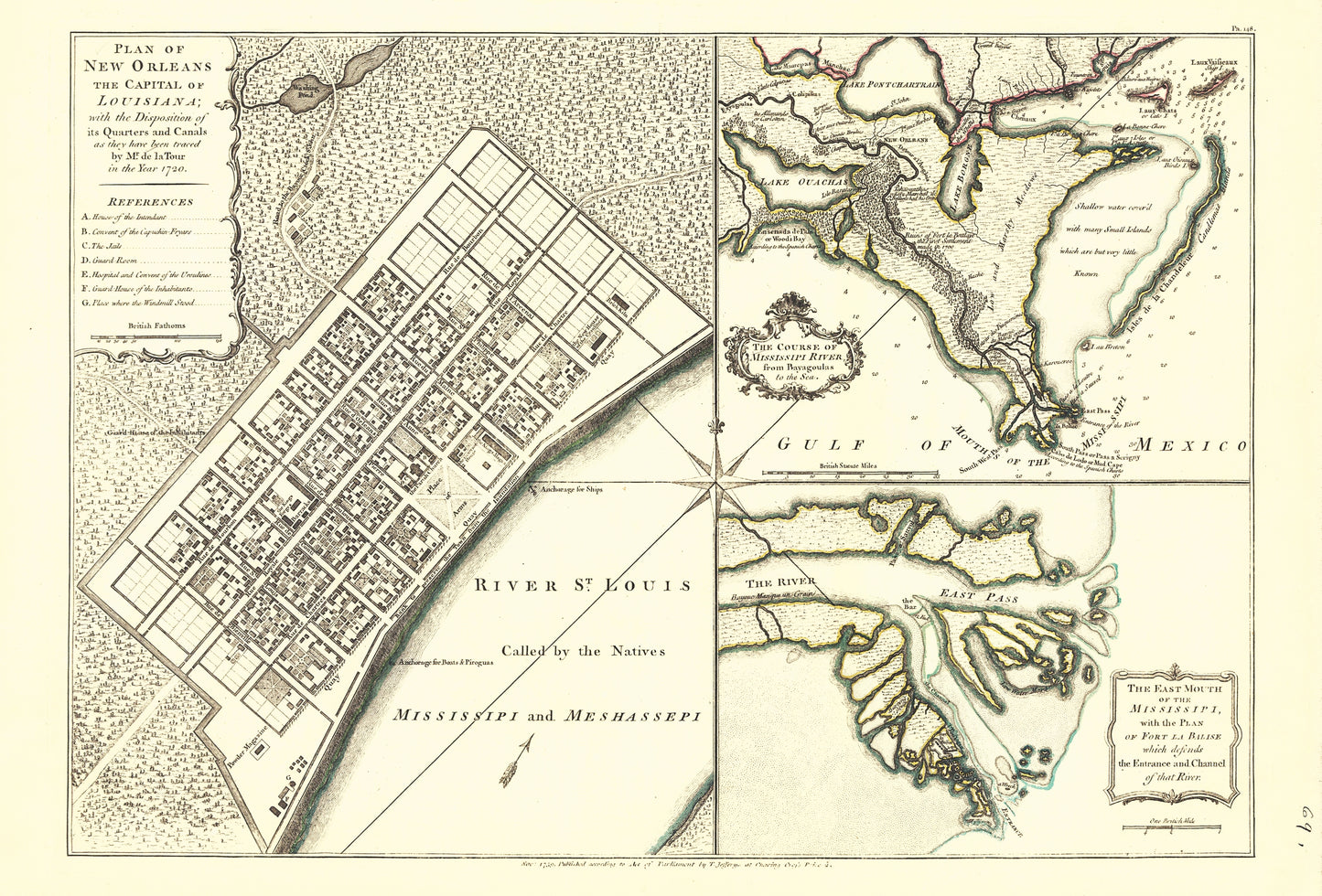 Historic City Map - New Orleans Louisiana - Jefferys 1759 - 23 x 33.92 - Vintage Wall Art