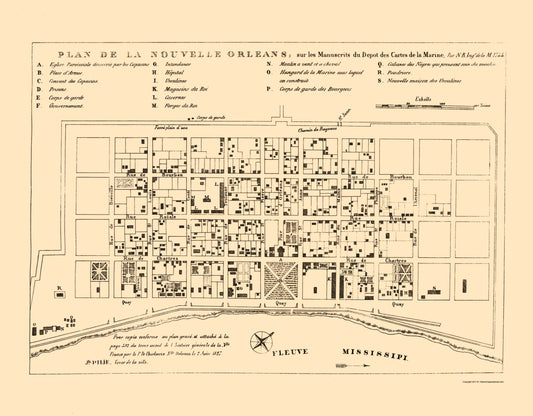 Historic City Map - New Orleans Louisiana - Bellin 1744 - 23 x 29.44 - Vintage Wall Art