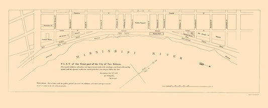 Historic City Map - New Orleans Louisiana Front Part - Pille 1827 - 23 x 56.89 - Vintage Wall Art