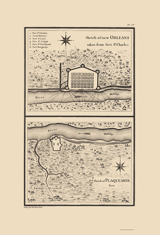 Historic City Map - New Orleans Louisiana - Collot 1796 - 23 x 33.73 - Vintage Wall Art