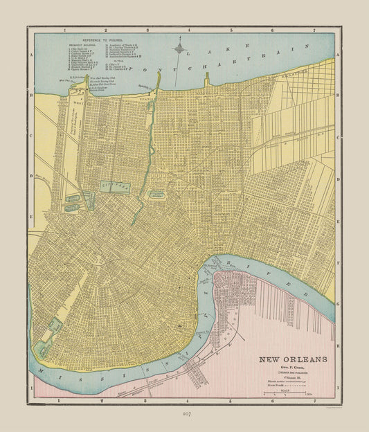 Historic City Map - New Orleans Louisiana - Cram 1892 - 23 x 26.95 - Vintage Wall Art