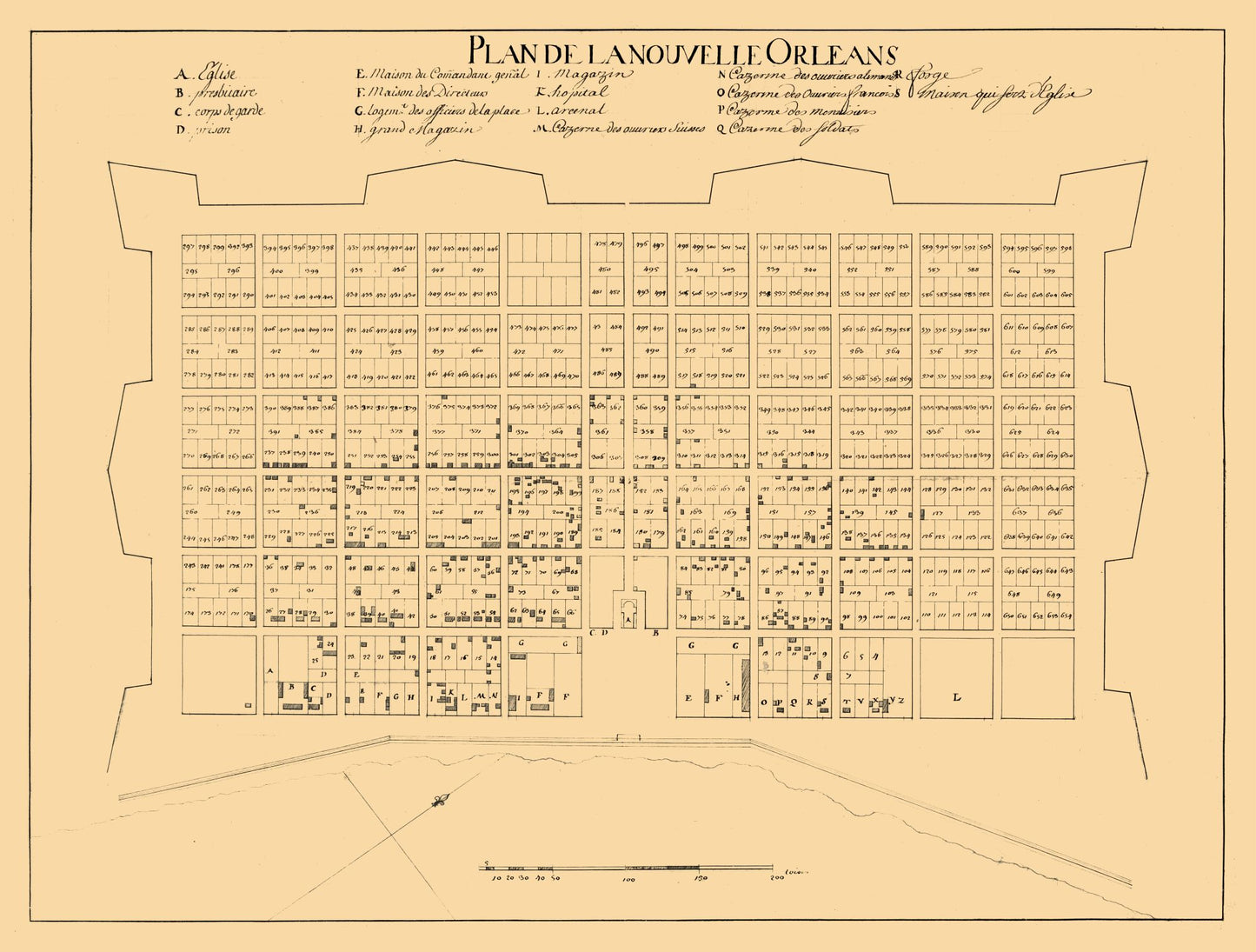 Historic City Map - New Orleans Louisiana - 1722 - 30.34 x 23 - Vintage Wall Art