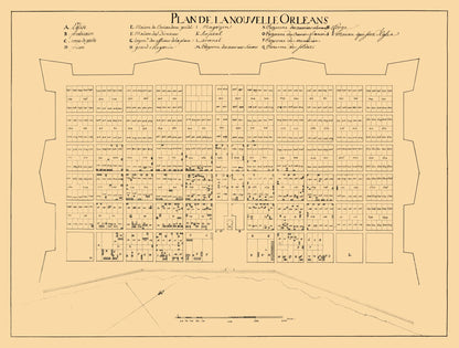 Historic City Map - New Orleans Louisiana - 1722 - 30.34 x 23 - Vintage Wall Art