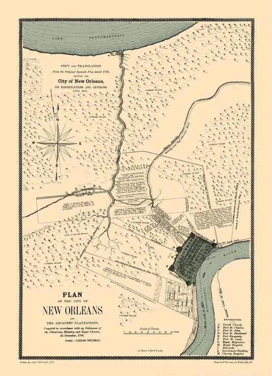 Historic City Map - New Orleans Louisiana Fortifications - Trudeau 1798 - 23 x 31.77 - Vintage Wall Art