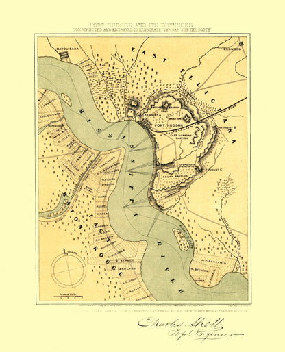 Historical Civil War Map - Port Hudson Louisiana - Sholl 1863 - 23 x 28.41 - Vintage Wall Art