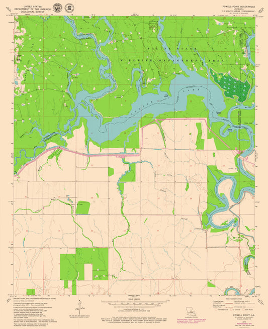 Topographical Map - Powell Point Louisiana Quad - USGS 1972 - 23 x 28.25 - Vintage Wall Art