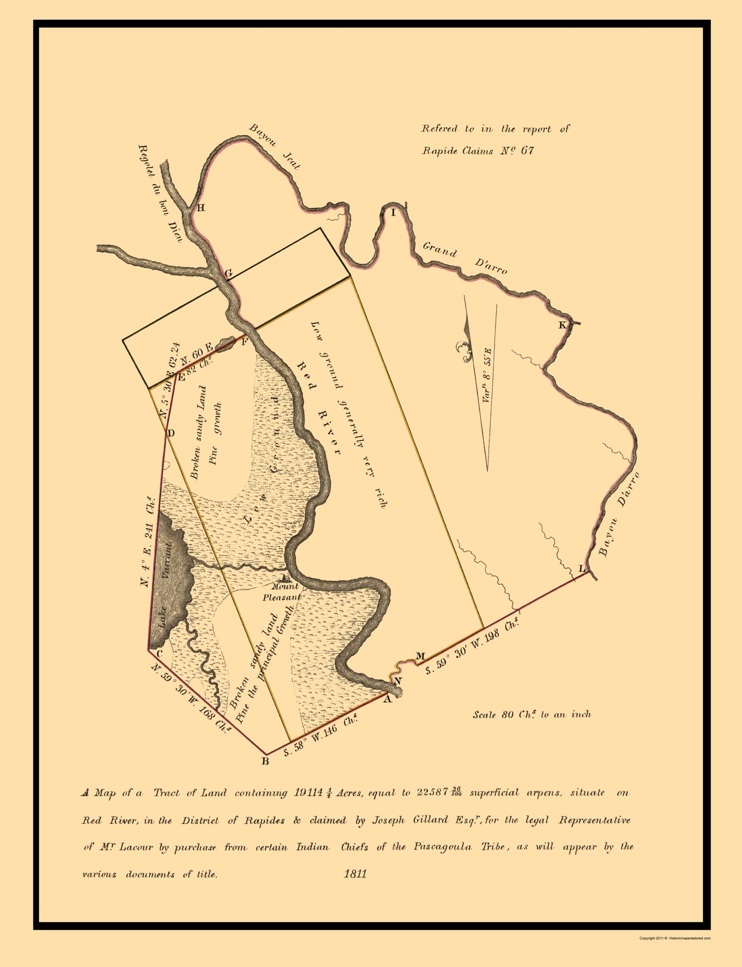 Historic City Map - Red River Mt Pleasant Louisiana - 1811 - 23 x 29 - Vintage Wall Art