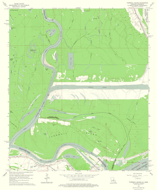 Topographical Map - Turnball Island Louisiana Quad - USGS 1965 - 23 x 27.71 - Vintage Wall Art