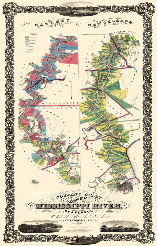 Historic State Map - Mississippi River Louisiana County - Persac 1858 - 23 x 36 - Vintage Wall Art