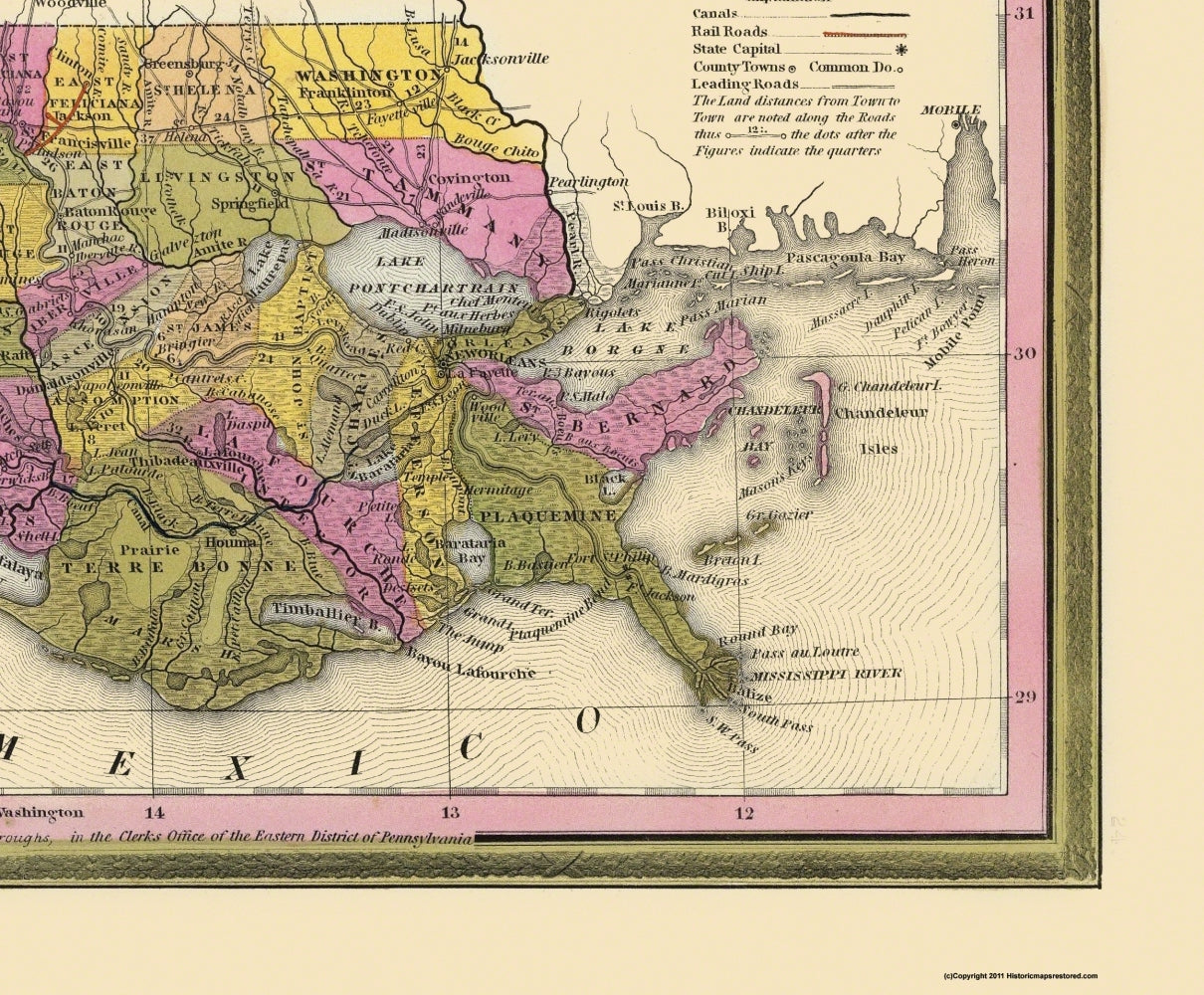 Historic State Map - Louisiana - Mitchell 1846 - 27.81 x 23 - Vintage Wall Art