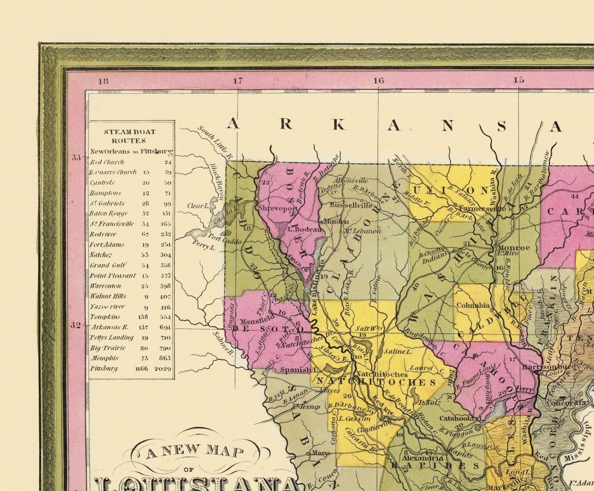 Historic State Map - Louisiana - Mitchell 1846 - 27.81 x 23 - Vintage Wall Art