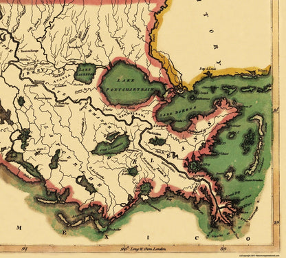 Historic State Map - Louisiana - Carey 1814 - 25.5 x 23 - Vintage Wall Art