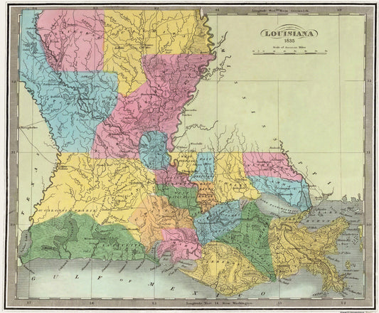 Historic State Map - Louisiana - Burr 1835 - 27.88 x 23 - Vintage Wall Art