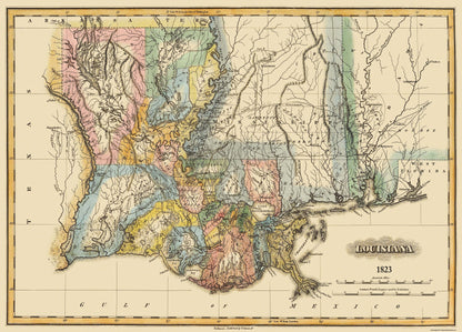 Historic State Map - Louisiana - Lucas 1823 - 32 x 23 - Vintage Wall Art