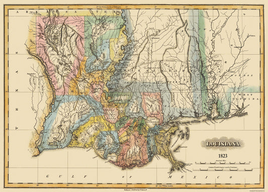 Historic State Map - Louisiana - Lucas 1823 - 32 x 23 - Vintage Wall Art