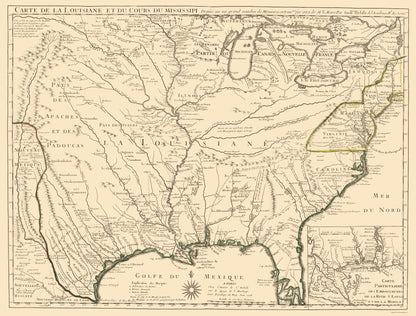 Historic State Map - Louisiana Surrounding Territories - Delifle 1718 - 23 x 30 - Vintage Wall Art