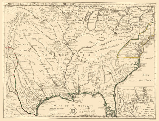 Historic State Map - Louisiana Surrounding Territories - Delifle 1718 - 23 x 30 - Vintage Wall Art