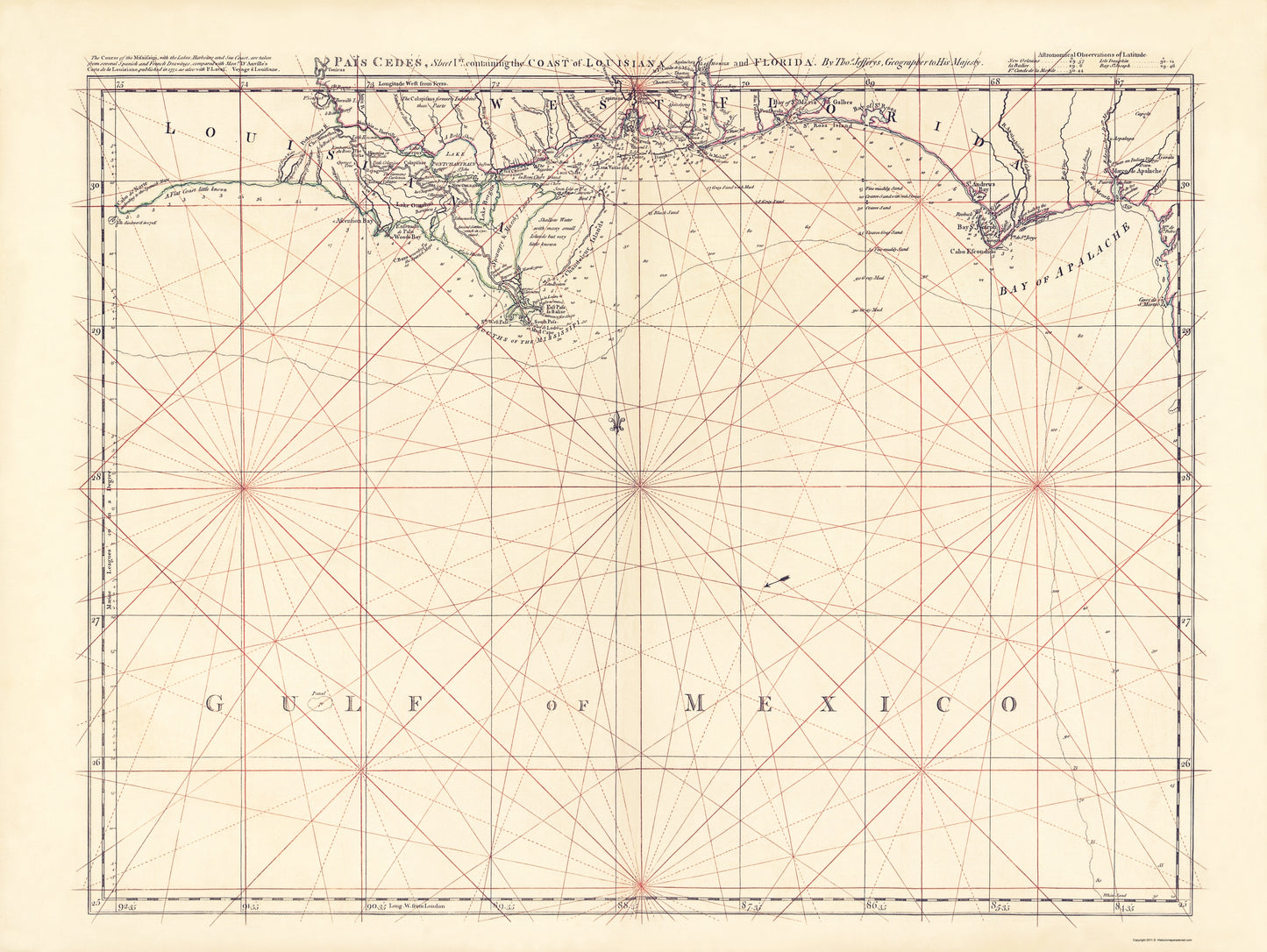 Historic State Map - Louisiana Florida Coast - Jefferys 1768 - 23 x 30.61 - Vintage Wall Art