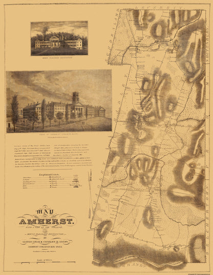 Historic City Map - Amherst Massachusetts - Gray 1833 - 23 x 29.69 - Vintage Wall Art