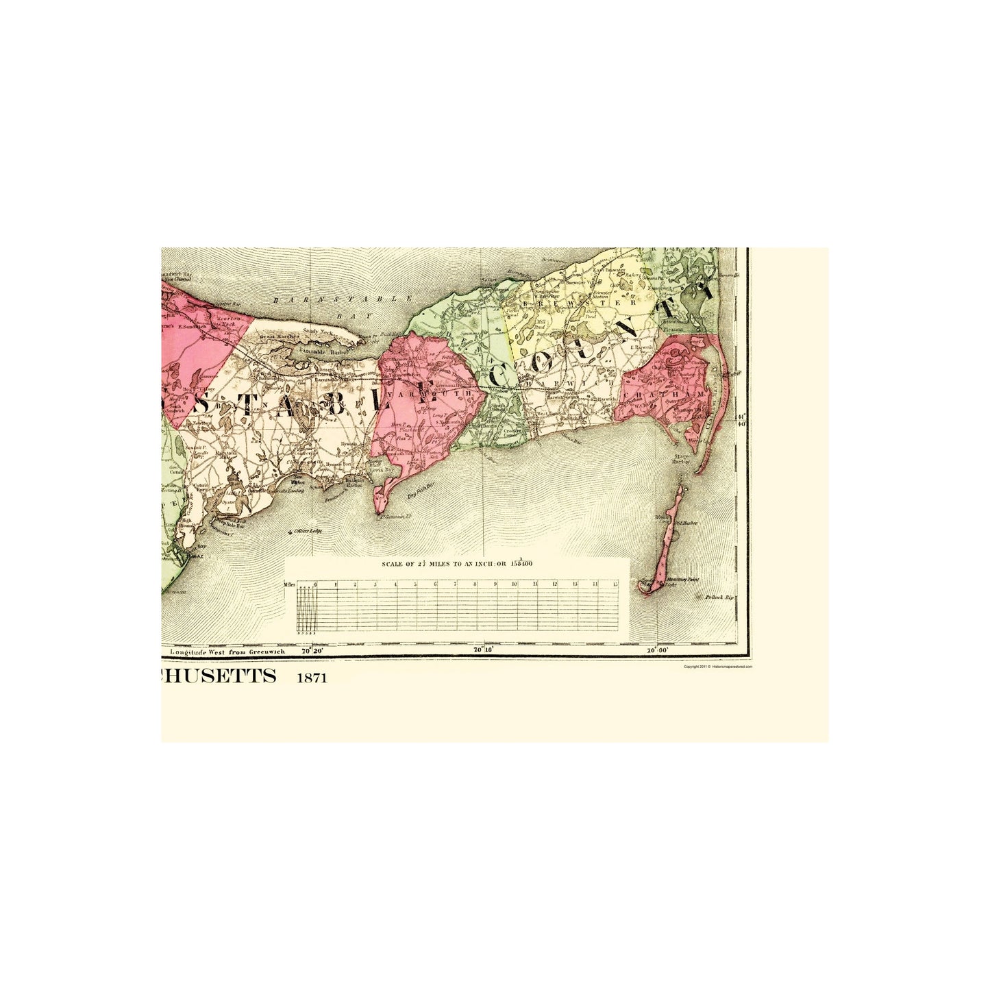 Historic County Map - Barnstable County Massachusetts - Walling 1871 ...