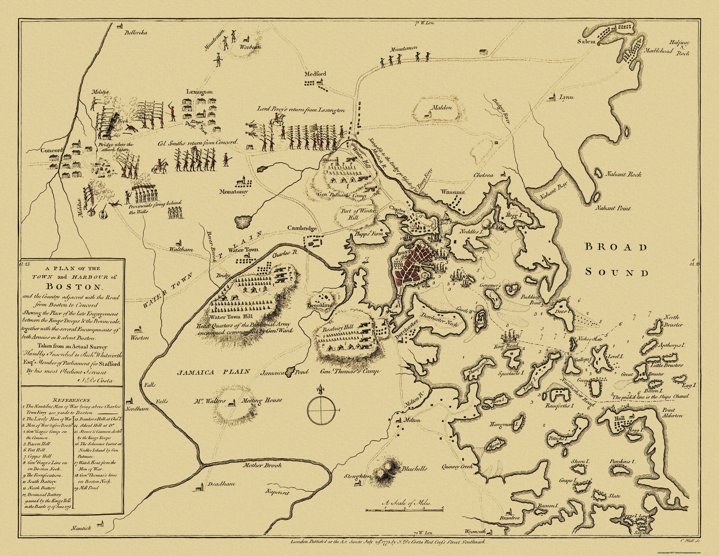 Historic City Map - Boston Massachusetts - Hall 1775 - 29.69 x 23 - Vintage Wall Art