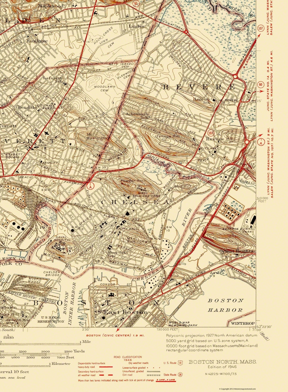 Topographical Map - Boston South Massachusetts Quad - USGS 1946 - 23 x 31.35 - Vintage Wall Art