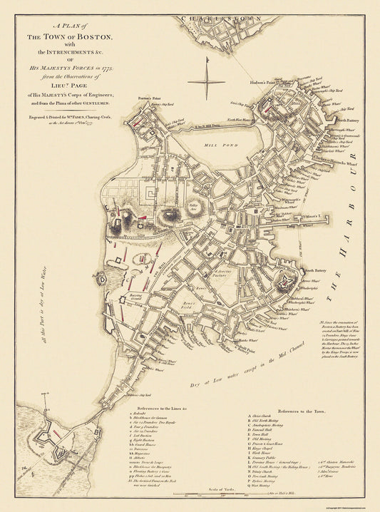 Historic City Map - Boston Massachusetts - His Majestys Corps 1775 - 23 x 31 - Vintage Wall Art