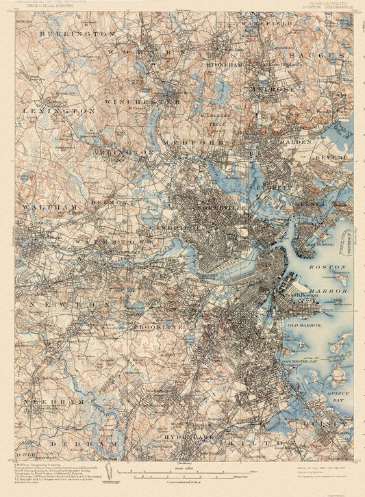 Topographical Map - Boston Massachusetts Quad - USGS 1903 - 23 x 31.38 - Vintage Wall Art