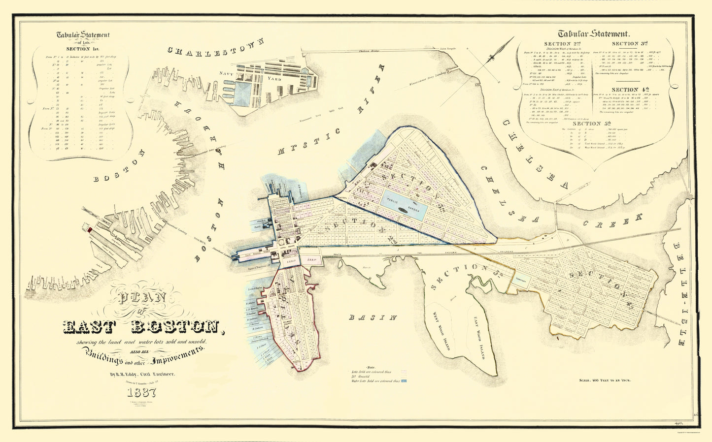 Historic City Map - East Boston Massachusetts - Moore 1837 - 23 x 37.03 - Vintage Wall Art