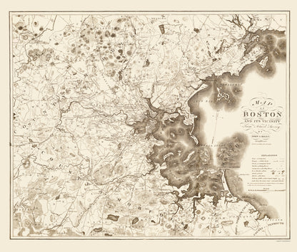 Historic City Map - Boston Massachusetts - Hales 1833 - 23 x 27.04 - Vintage Wall Art