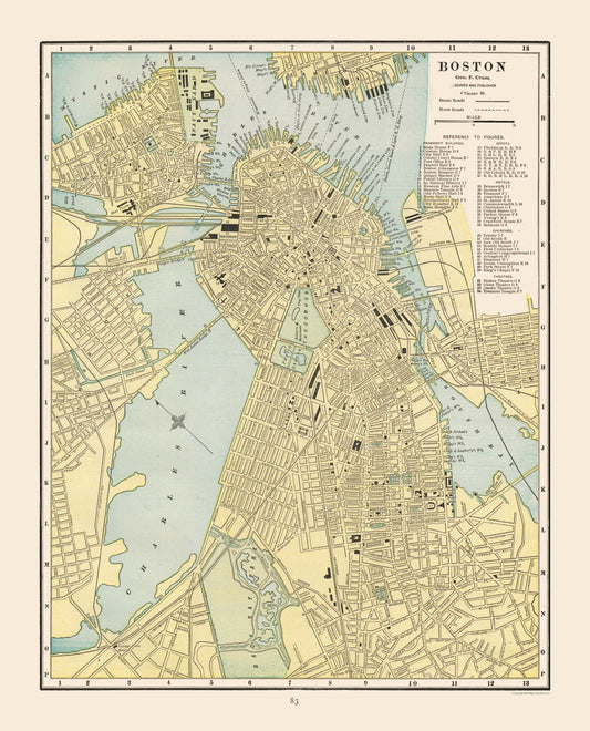 Historic City Map - Boston Massachusetts - Cram 1892 - 23 x 28.47 - Vintage Wall Art