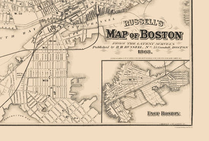 Historic City Map - Boston Massachusetts - Russell 1868 - 34.08 x 23 - Vintage Wall Art